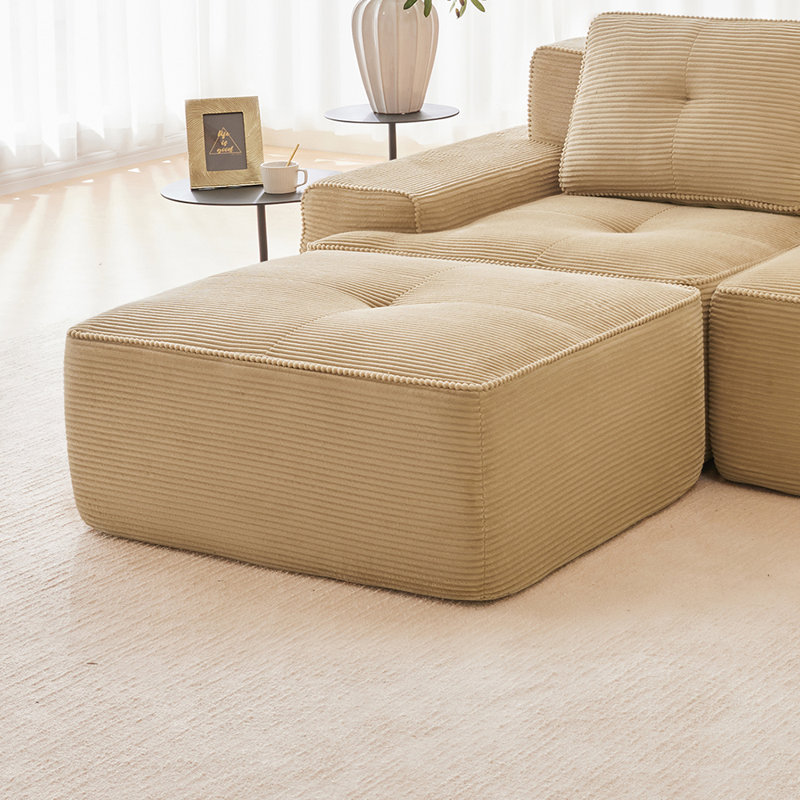 Corduroy Compression Ottoman For Living Room – Footrest, Spare Seat & Decorative Accent, Camel