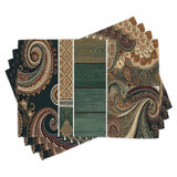 East Urban Home Boho Art Place Mats Set of 8 Rustic and Ethnic Swirls 8 pcs Teal Cinnamon Beige