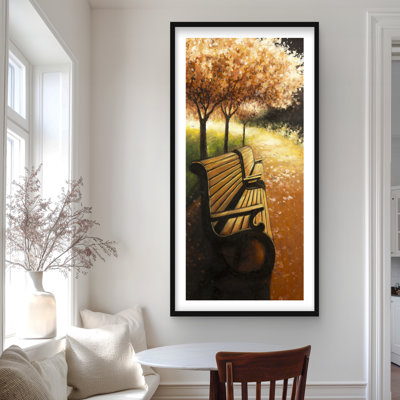 Banc de parc un jour d'automne | Livingroom Trees, reproduction encadrée