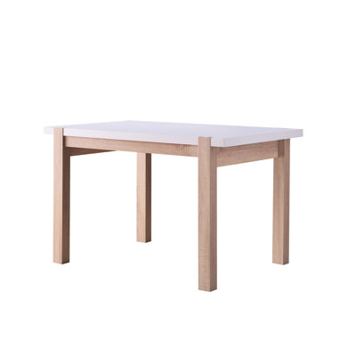 Dining Table With Four Wood Leg Posts, Two Tone Color, 2" Thick Top, Metal Threading, Seats Solid Legs, Finish,
