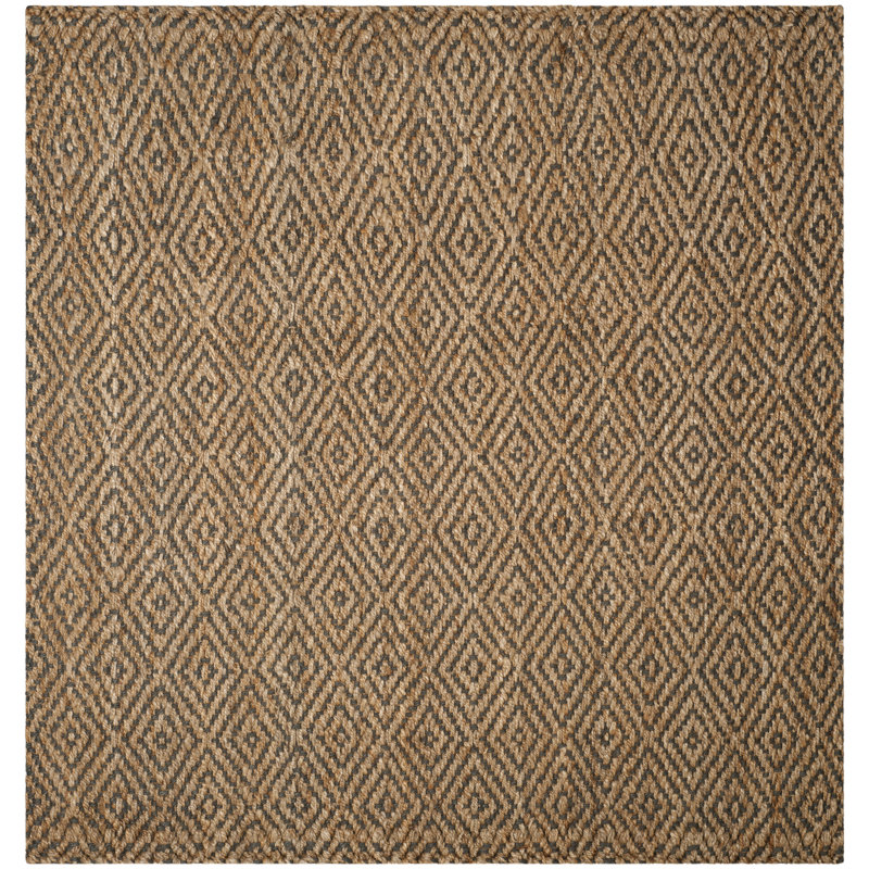 Aerionna Geometric Handmade Flatweave Jute Natural/Grey Area Rug, Square 7'