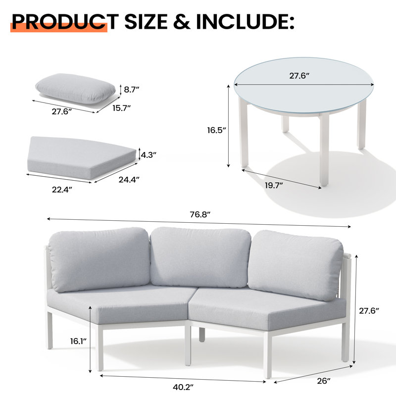 4 - Person Aluminum Patio Conversation Furniture Set with Table, Gray