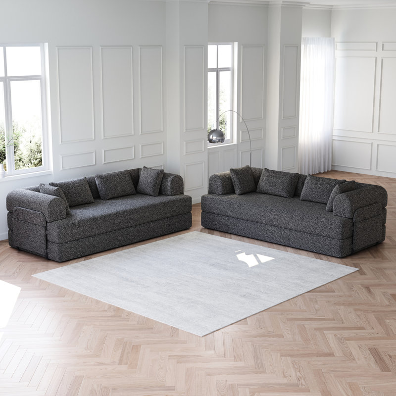 Lit pliant de 78,7 pouces avec poche latérale, 2 pièces, canapé en chenille gris, canapé-lit convertible, sans assemblage, mousse haute souple et de soutien, rangement intégré pour faciliter l'accès au matelas pour se détendre