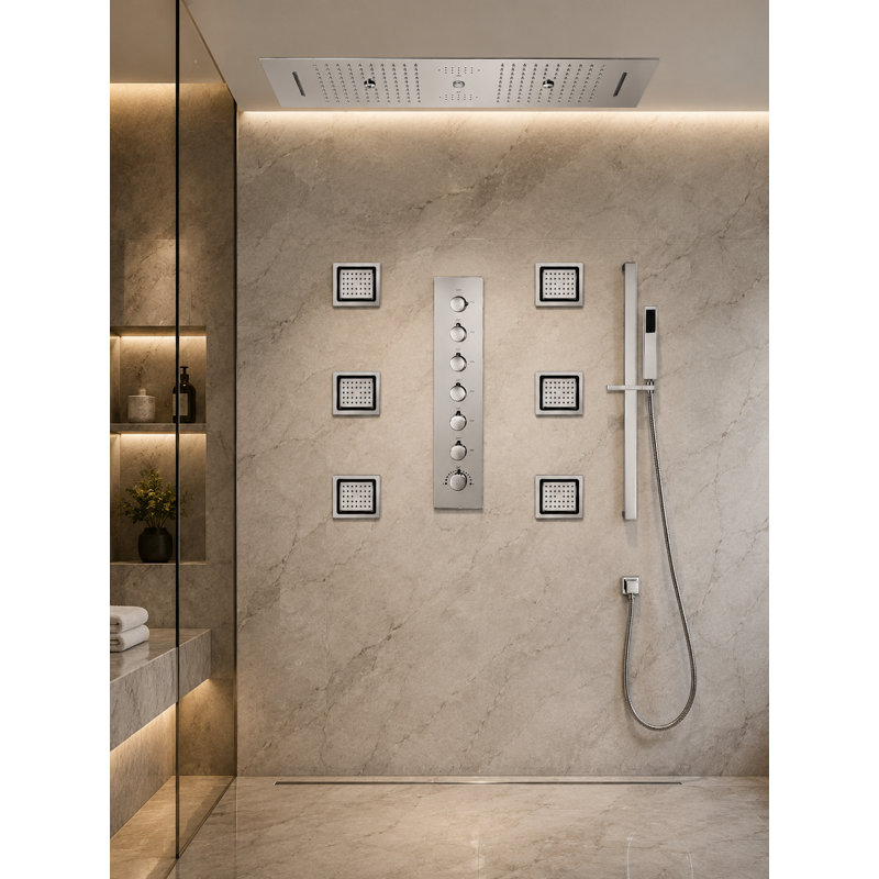 Système de douche thermostatique complet de luxe avec valve brute, Chrome
