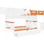 Lit superposé simple au-dessus d'un lit double avec bureau blanc, orange, tiroirs de rangement spacieux, tablettes, armoire et éclairage à DEL pour économiser de l'espace