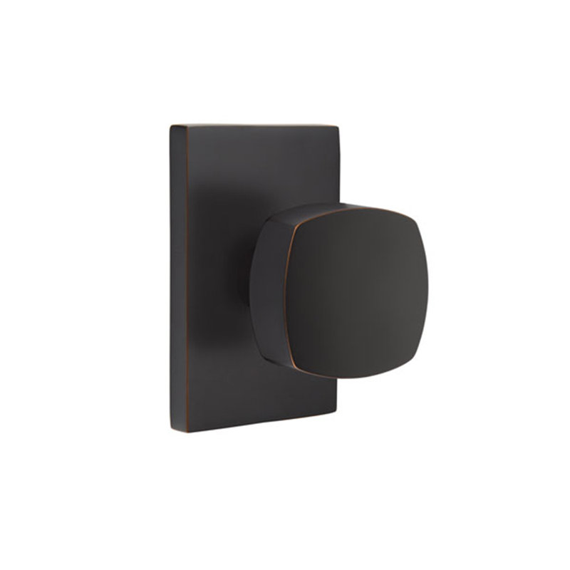 Emtek Passage Knobset w/ Modern Rectangular Rosette and Freestone Knob, Oil Rubbed Bronze