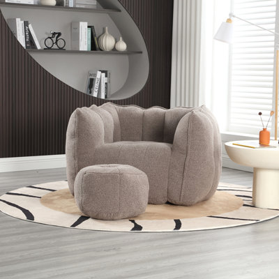 Fauteuil à billes souple avec mousse haute résilience (jetons) pour le salon et la chambre à coucher, canapé carré confortable avec repose-pieds, housse pour adultes pour jouer, lire et regarder la télévision