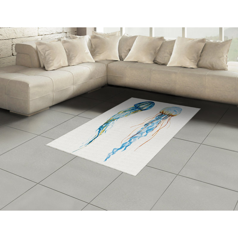 Jellyfish Nautical High Density Long Fiber Poly Threads Decorative Area Rug Carpet, Rectangle 4' x 5'8"