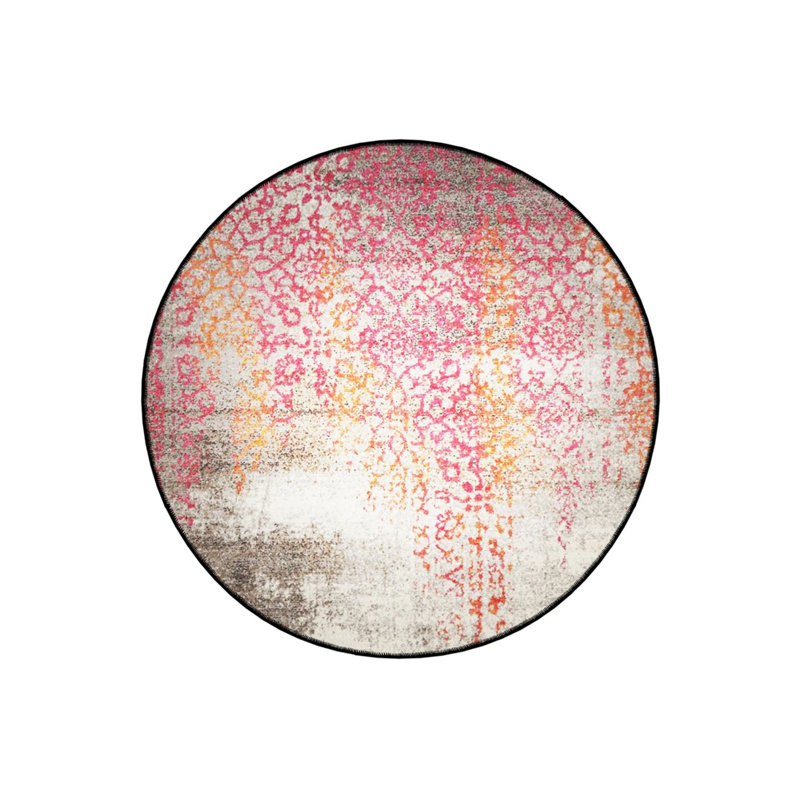 Pink Orange Ethnic Detailed Woven Base Modern Decorative Carpet, Round 2'8"