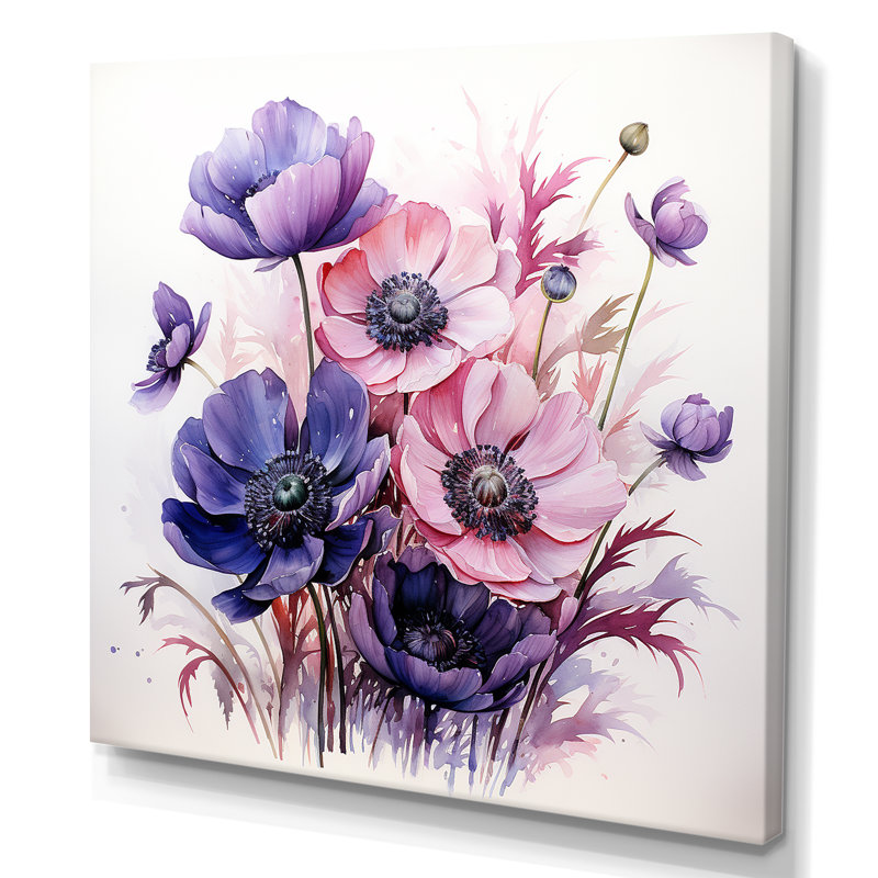 «Mauve Poppy Bouquet II» - art mural coquelicots, Toile tendue, 36" H x 36" W