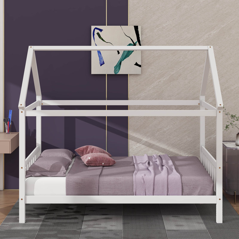 Lit simple pour enfant en forme de maison, Rose