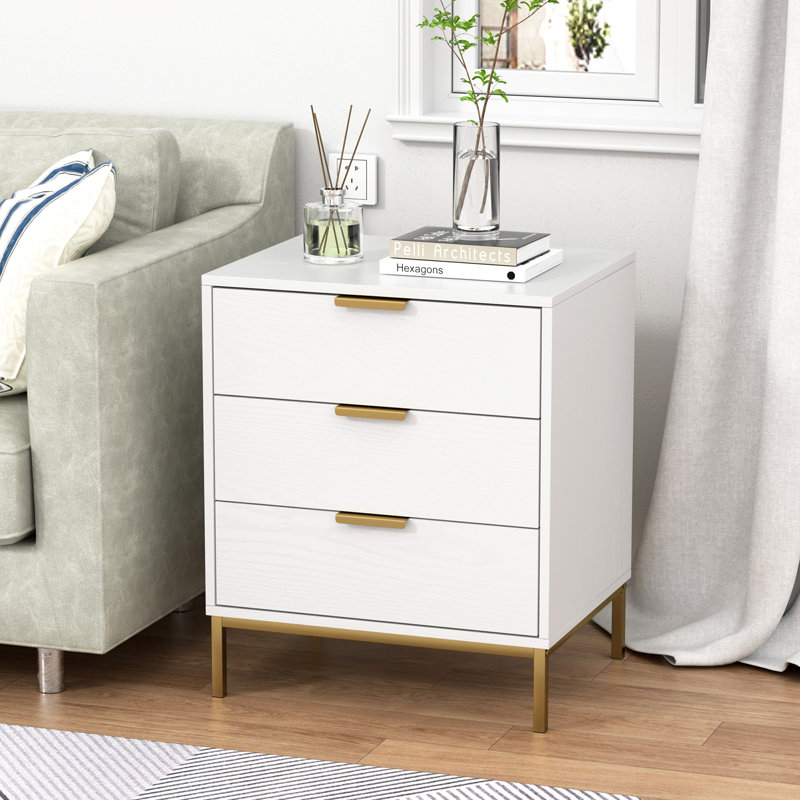 White 3 Drawer Nightstand, Side Table With 3 Drawers, Bedside End Table, Small Dresser For Small Spaces