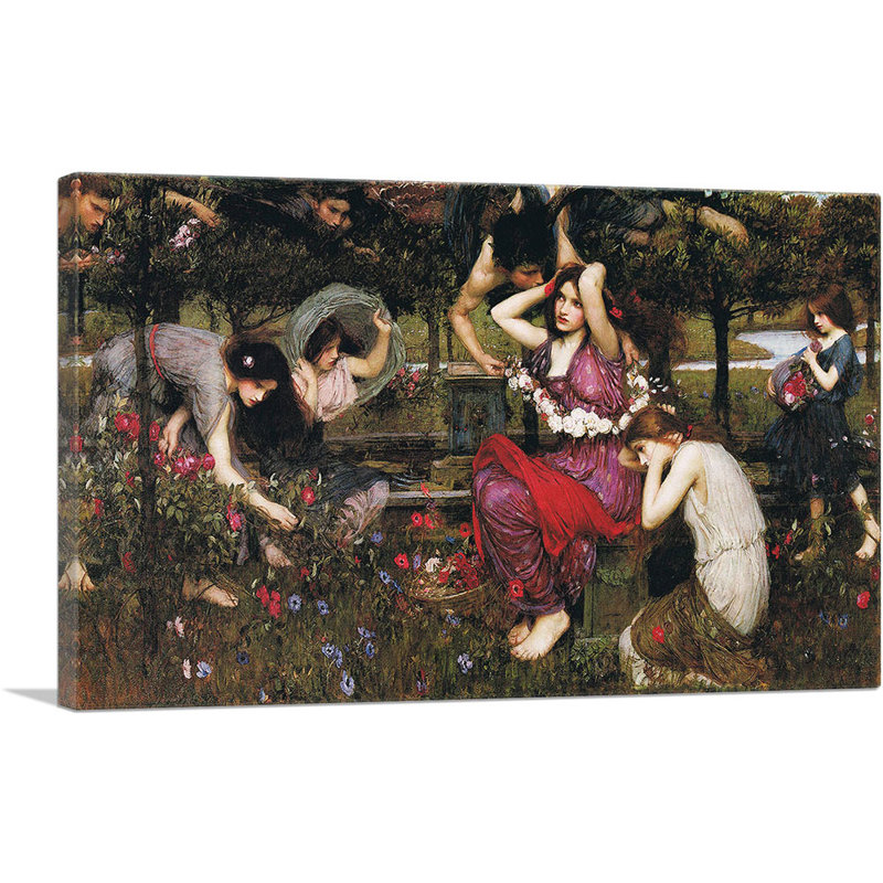 «Flora and the Zephyrs 1897» par John William Waterhouse, reproduction d'art sur toile tendue, H 18 po x l 26 po x P 1,5 po