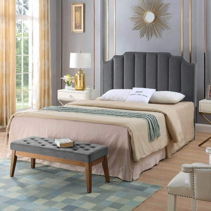 Gabbrielle Tufted Upholstered Headboard, Dark Gray, Queen