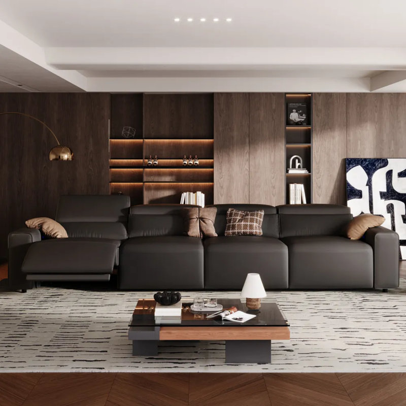 Canapé inclinable électrique Benjamin, 28.5" H x 137" W x 40.5" D, Noir