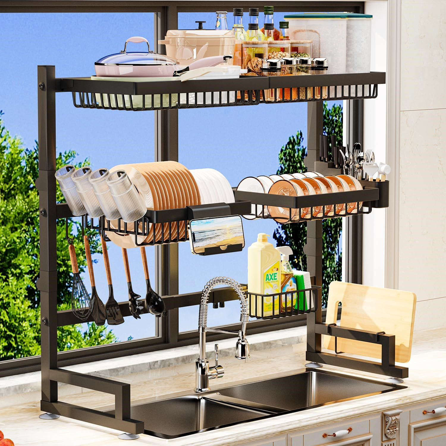 PAVORA Above Sink Dish Drying Rack 2 Tier Large Dish Rack | Wayfair