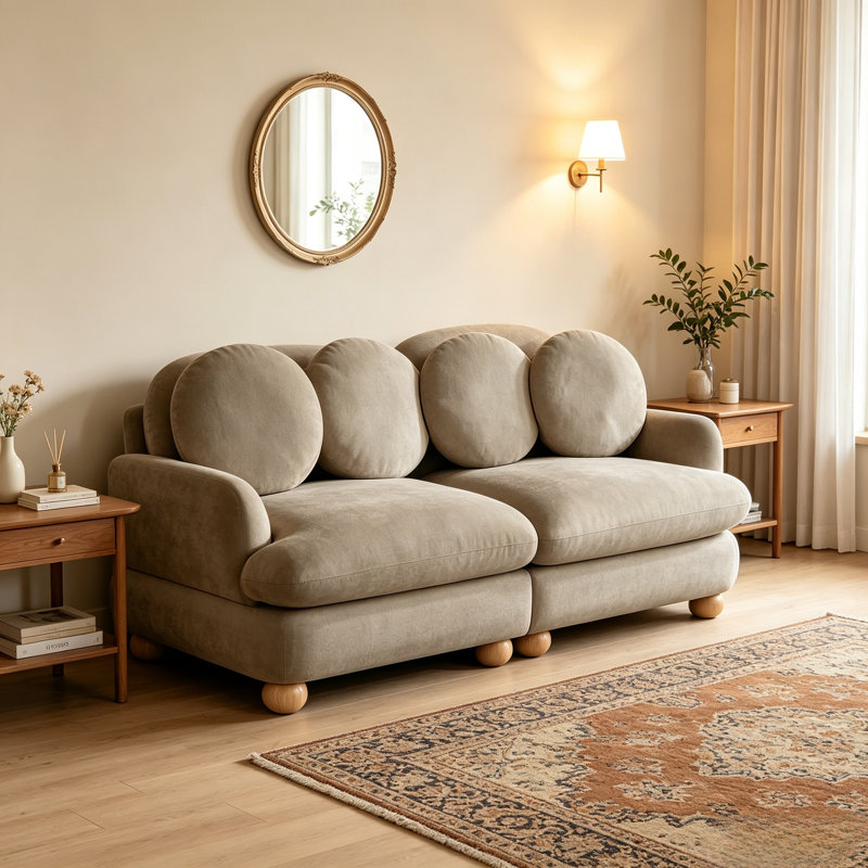 Canapé modulaire 2 places avec 4 coussins décoratifs en chenille Comfy, Chameau