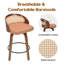 Ensemble de 2 tabourets pivotants, structure en bois moderne avec dossier en rotin, tabouret en cuir de polyuréthane pour comptoir de cuisine, tabourets de bar rembourrés de style Mid-Century avec repose-pieds, tabourets de comptoir industriels-130094301