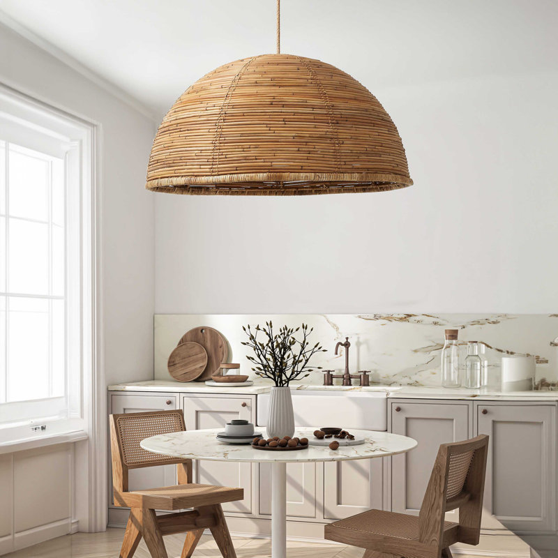 Luminaire suspendu à 1 lumière DEL en rotin naturel brun de 33 po Beckem Beckem