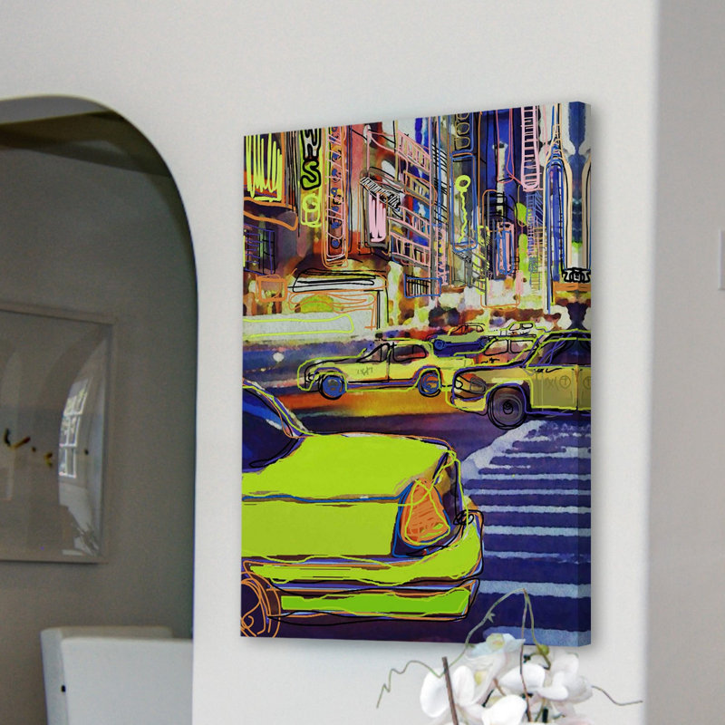 Urban Sketch Taxi by Lana Greben - Wrapped Canvas Painting, 76cm H x 51cm W x 3.81cm D