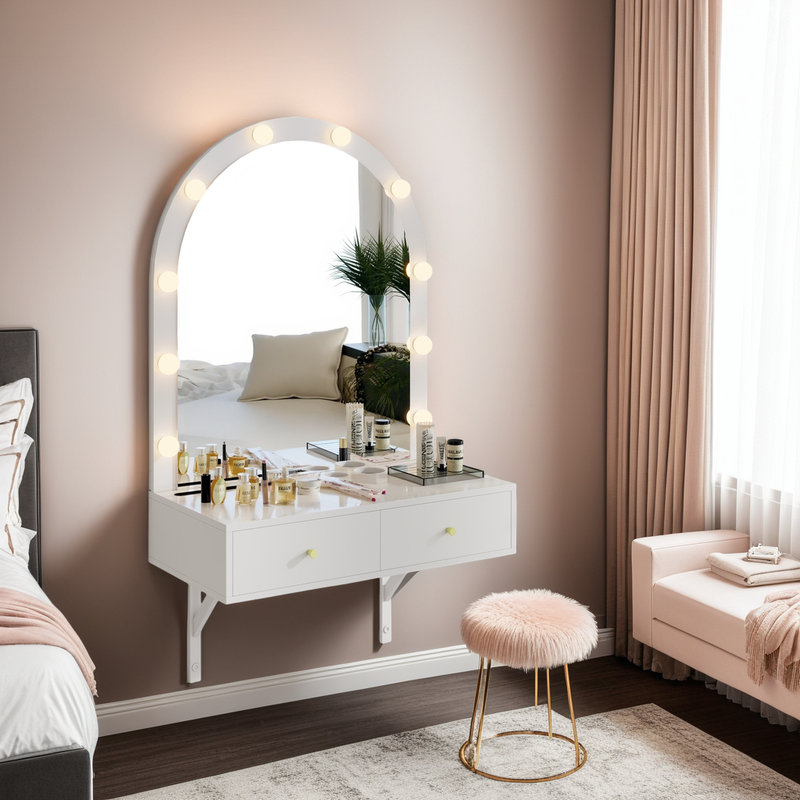 Meuble-lavabo mural flottant avec miroir DEL, station de rangement et de charge