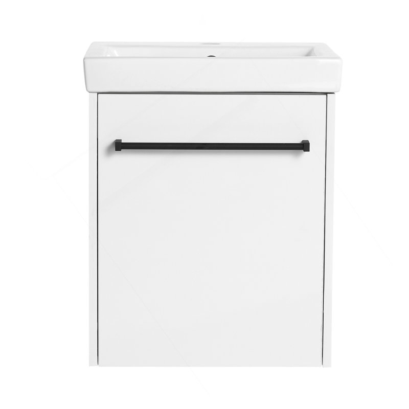 Meuble-lavabo flottant mural 18 po avec lavabo en céramique et porte d'armoire à fermeture en douceur, pour petite salle de bain