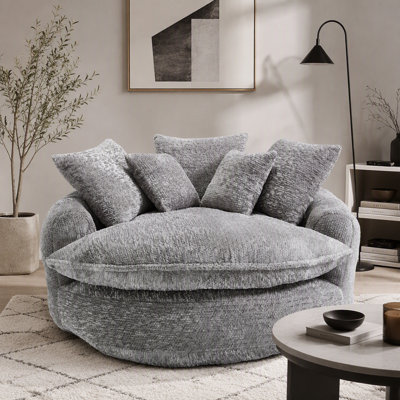 Fauteuil rond moderne surdimensionné de 55 pouces en mousse de polyester moelleuse avec coussins pour espace de vie (sans repose-pieds)