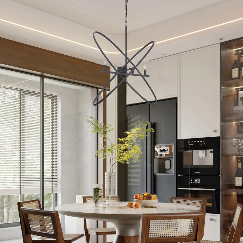 Luminaire suspendu en métal à 4 branches en laiton noir mat L 29 po x l 15 po x H 37,5 po