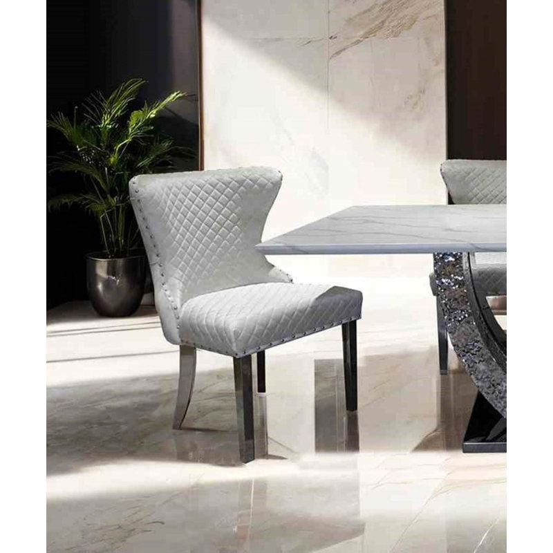 Chaise de salle à manger 2 pièces Glam Style, Argent argent, Blanc