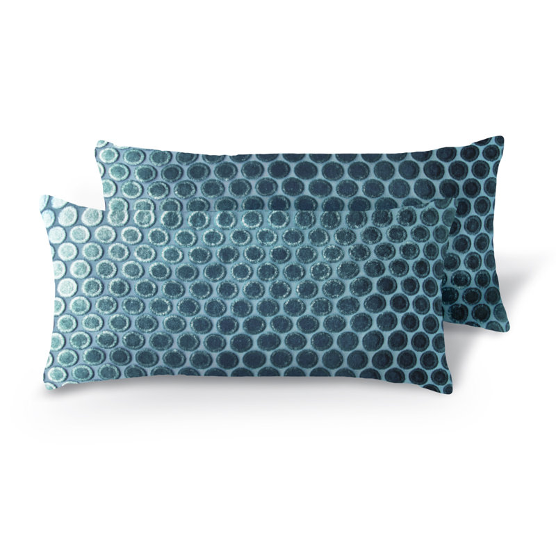 Dots Mini Rectangle Velvet Pillow Cover & Insert, Pacific, 7" x 15"