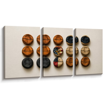 Basketball Ball Collection Display Artwork, Boys Room Pictures, Framed Canvas Giclee Print 3 Pieces Wall Art