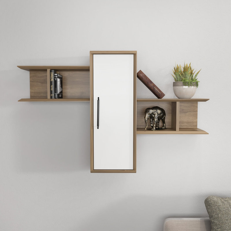 Tablette murale, Blanc / Noyer