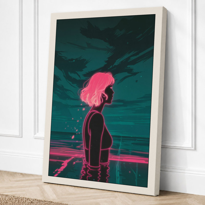 Neon Reverie Modern 1 Piece Wrapped Canvas Wall Art, 18x12 - 45.7 x 30.5 cm, Cream Border