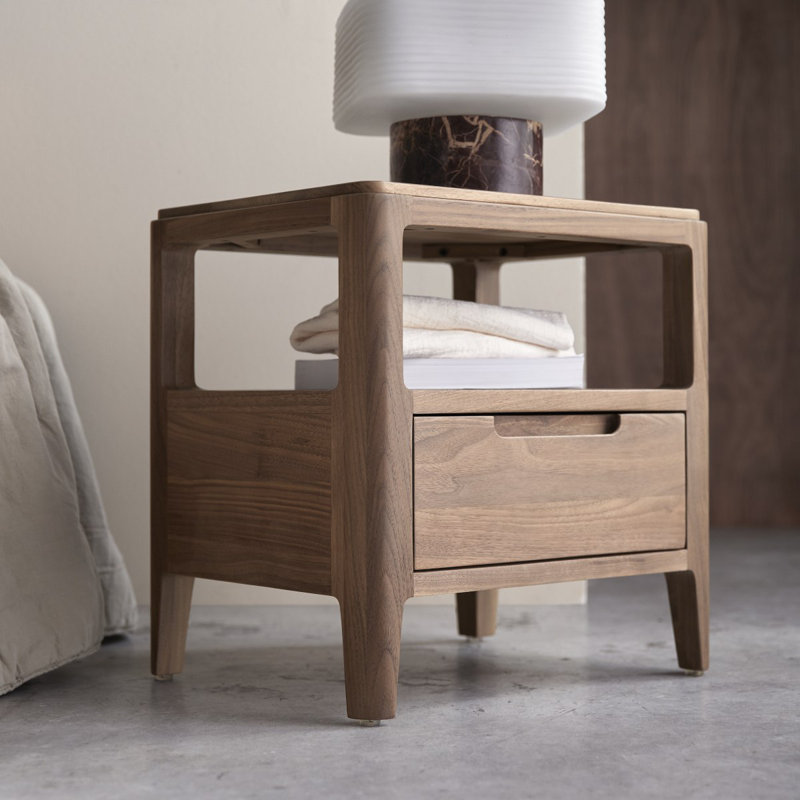 Arto 45cm W Solid Wood Bedside Table, Walnut