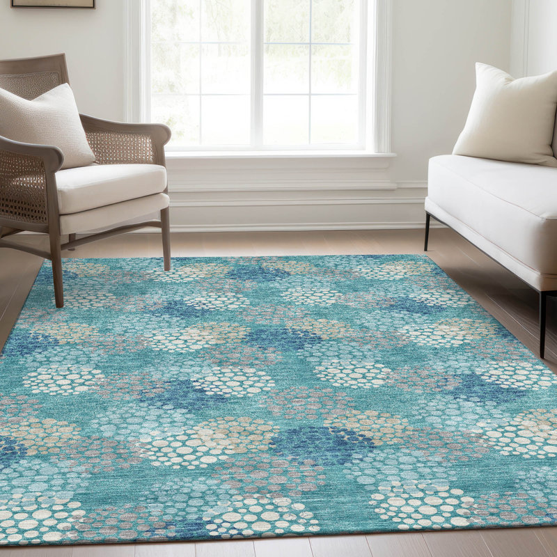 Tapis bleu sarcelle lavable à la machine Premium Prisco, Rectangle 9 pi x 12 pi