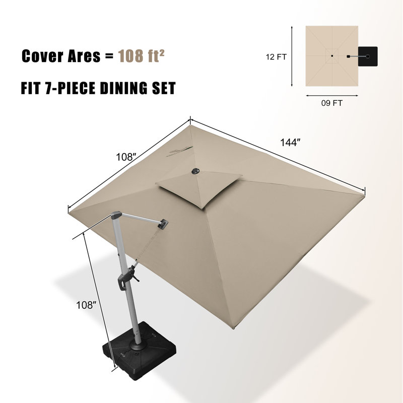 274cm X 365cm Rectangular Cantilever Parasol, Beige