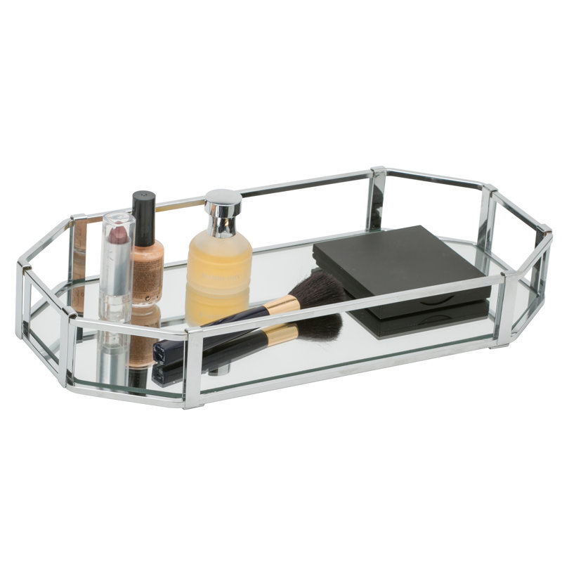 Octangular Chrome and Glass Vanity Bathroom Tray