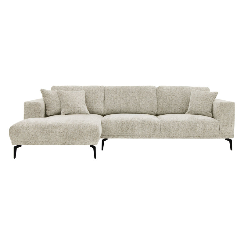 Riviera 4 Seater Corner Sofa, Fabric, 286cm Modern L-Shaped with Metal Legs, Left Hand Facing, Cream