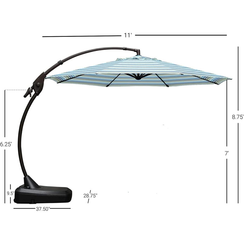 Parasol en porte-à-faux 11 pi, Bleu / blanc / rayures brunes