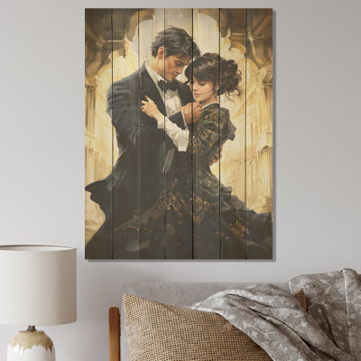 «Black Art Deco Ballet Couple Dance II» - impression de ballet sur bois