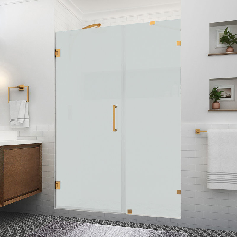 Nautis XL 57.25 in. to 58.25 in. W x 80" H Hinged Frameless Shower Door w/Ultra-Bright Frosted Glass, Brushed Gold