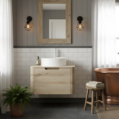 Meuble-lavabo mural 24 po avec vasque ronde en céramique blanche