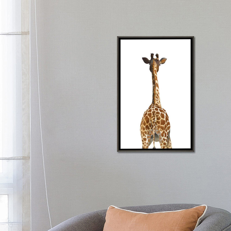 Art girafe bout à bout, Toile encadrée de bois rustique foncé, H 26 po x l 18 po x P 1,5 po