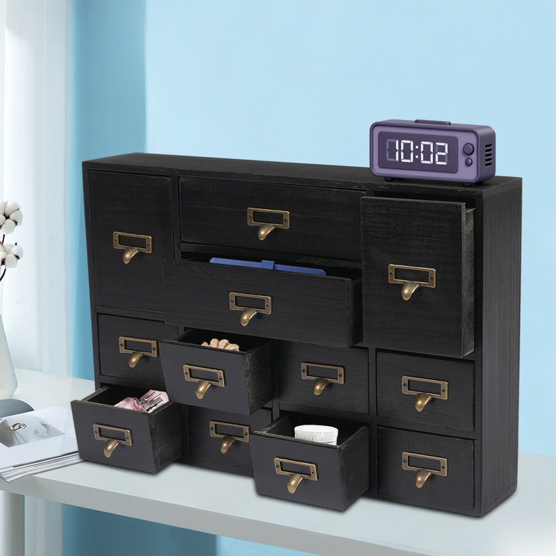 Organisateur de bureau empilable en bois avec 12 tiroirs, Noir