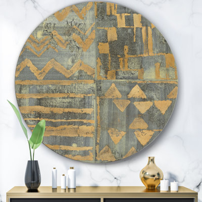 Tapisserie géométrique dorée III - reproduction d'art en cercle sur toile