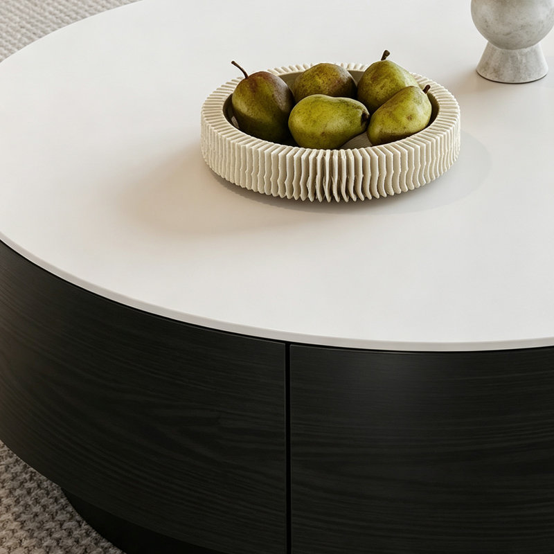 Table basse ronde pour petit appartement, 12.99" H x 31.49" W x 31.49" D, White Top/Black Base , Flat