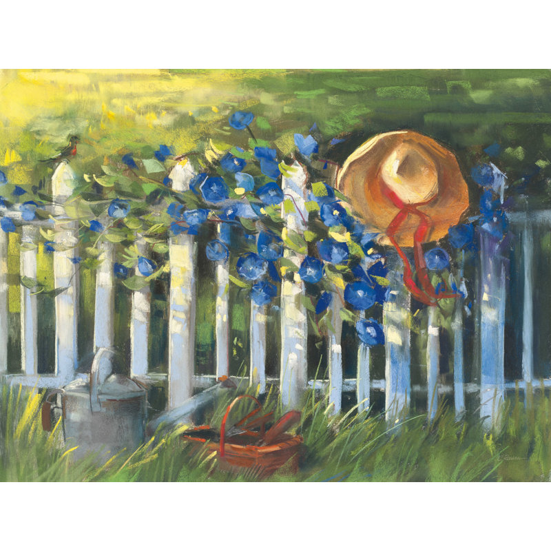 «Morning Glories on the Fence» par Carol Rowan, reproduction sur toile, H 36 po x l 48 po