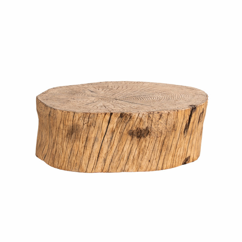 Grande table basse d'extérieur de 104 cm (41 po), style souche d'arbre en bois naturel.