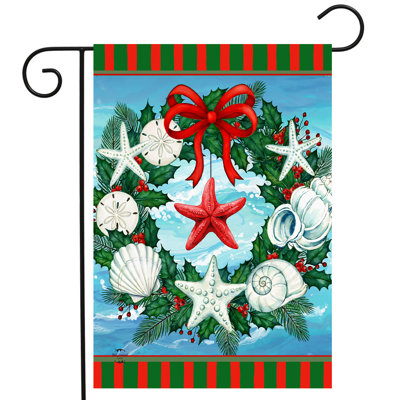 Seashell Christmas Wreath Garden Flag 12x18
