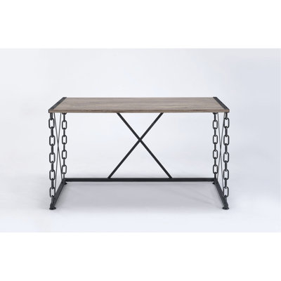 Rustic Oak Console Table With Antique Black Metal Base And Rectangular Wooden Top In Black, Wood Build